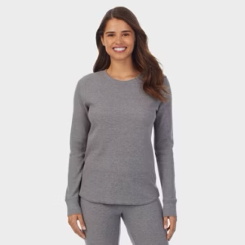 Warm Essentials by Cuddl Duds Waffle Thermal Top Graphite Heather Size Small